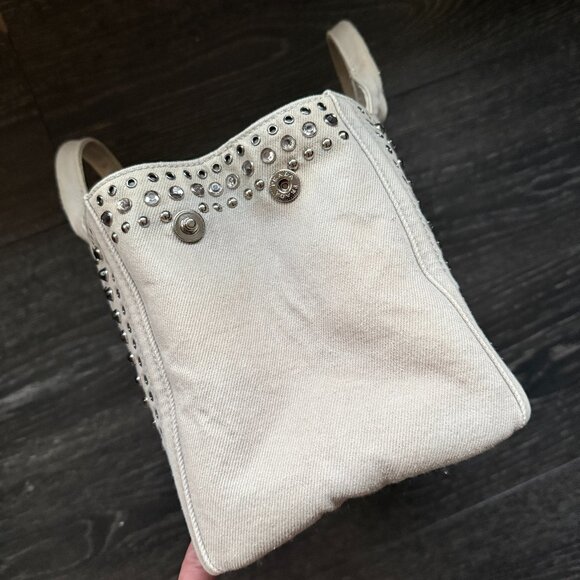 Prada Canapa Evil Eye Gray Tote with Grommets and Studs - Picture 13 of 15